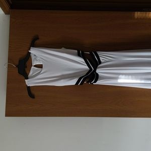 Floor length, white open side and back dress